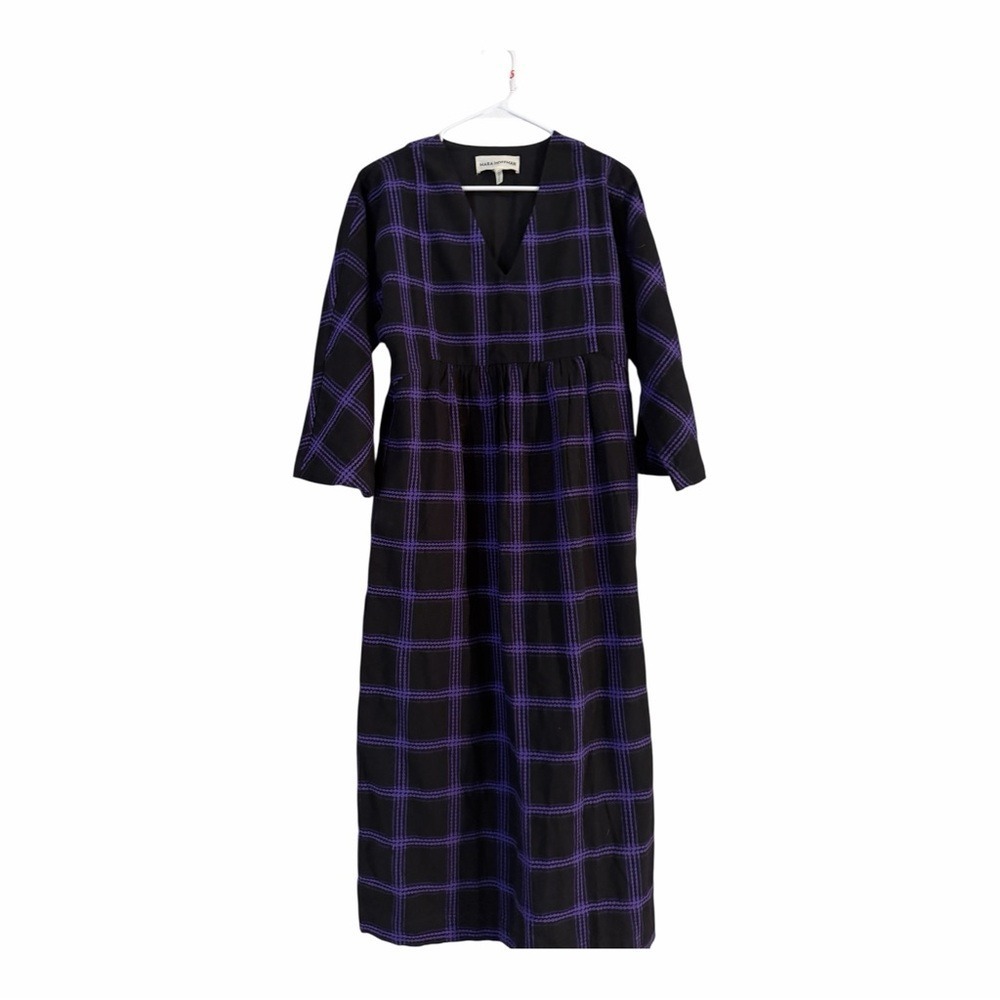 Mara Hoffman Aviva Dolman Sleeve Midi Dress Penny Plaid Purple Size XXS - Picture 2 of 5